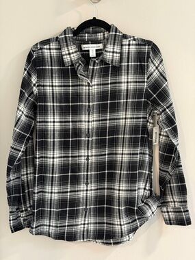 Amazon Essentials Black White Plaid Button Down Shirt Size Small